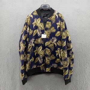 Bershka Jacket Womens Large Blue‎ Green Floral Print Full Zip Bomber Style